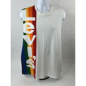 VTG Levis White Sleeveless T Shirt XL Big Logo Colorful Spell Out Tank Top